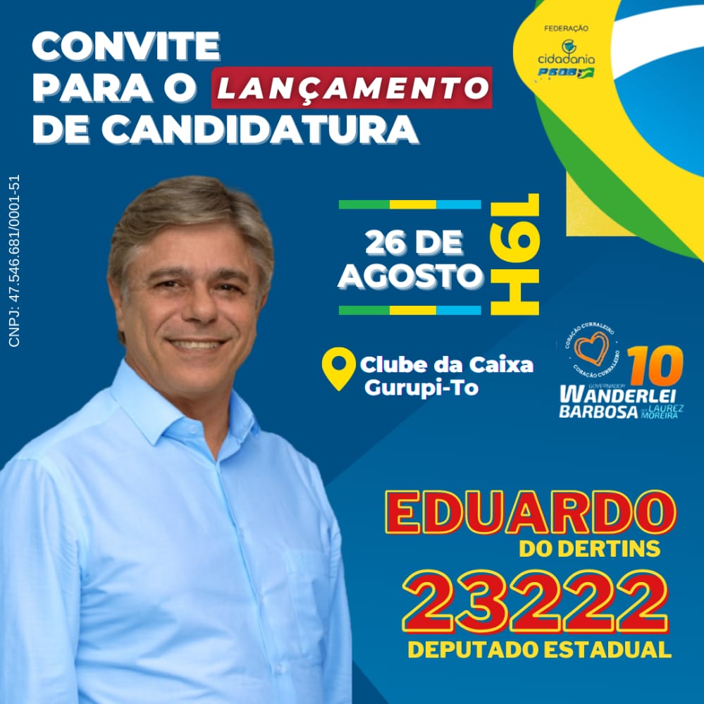 Eduardo do Dertins lança campanha à reeleição nesta sexta em Gurupi