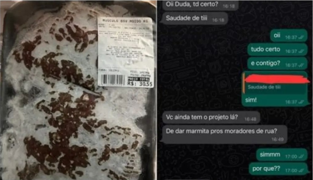 Mulher tenta doar carne mofada para moradores de rua: “Relativamente boa”