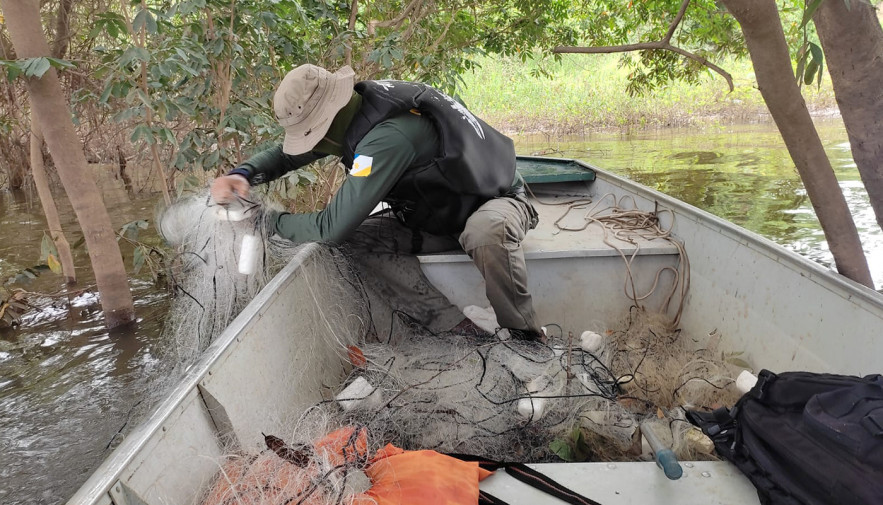 Equipes de fiscalização do Naturatins recolhem redes de pesca e pescado ilegal