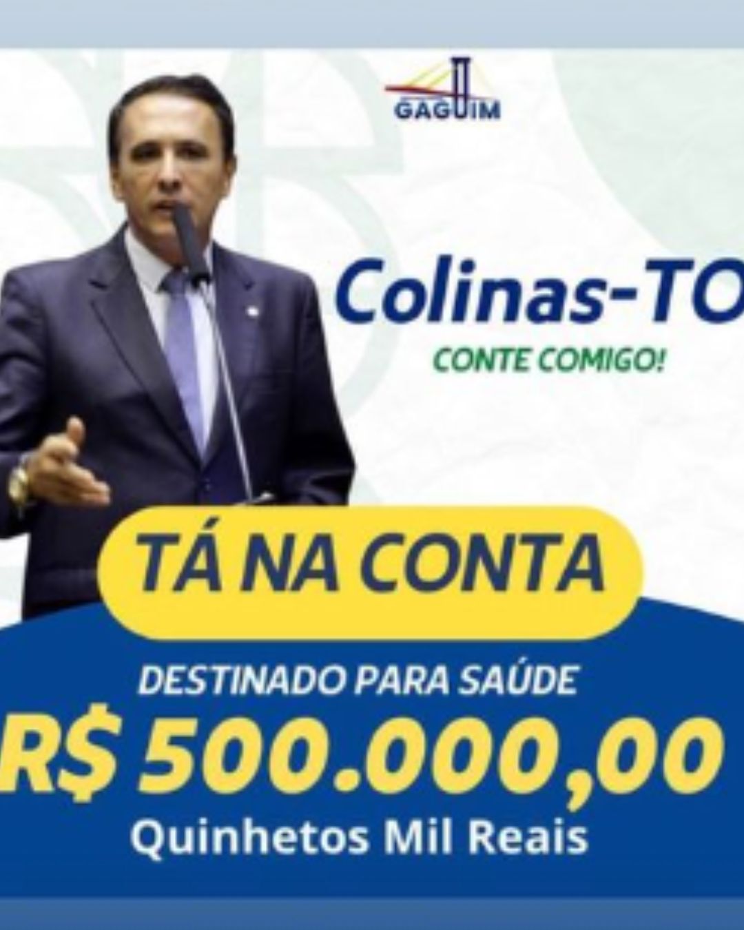 Colinas recebe R$ 500 mil para custeio da saúde através do deputado Gaguim